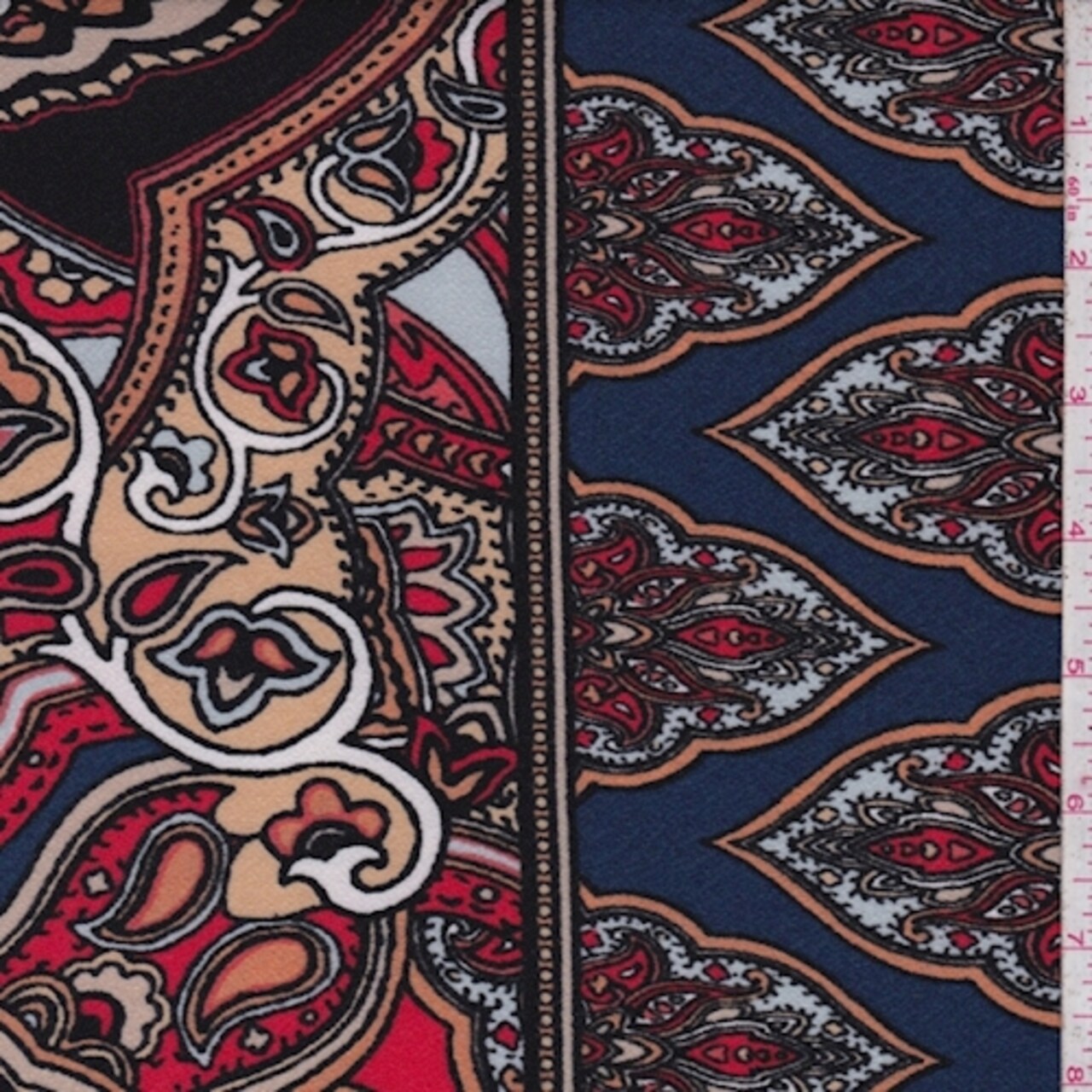 Black/Navy/Tan Medallion Techno Crepe Knit Fabric By the Yard